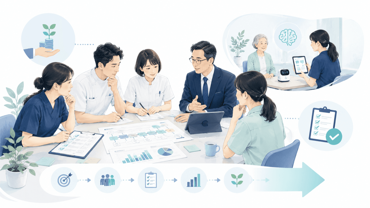 改善計画とロードマップについて話し合う施設スタッフとVoiciaの担当者